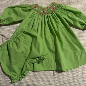 Green smocked Christmas Candy Dress size 6 months